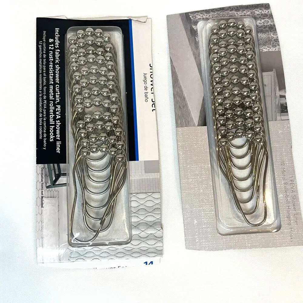 12-Piece Stainless Steel Shower Curtain Hooks with Roller Ball 2 packs